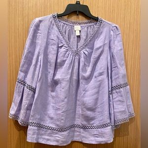 Chico’s Crochet-Detail Linen Popover Top Size 3